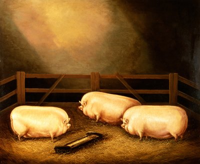 Three Prize Pigs Outside a Sty by English School